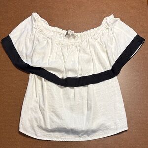 LOFT Off-Shoulder White Blouse with Black Trim